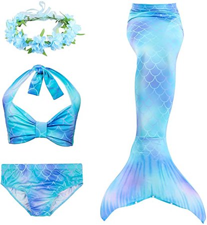 Amazon.com: Conjunto de tanquíni com cauda de sereia para nadar e coroa de flores: Clothing