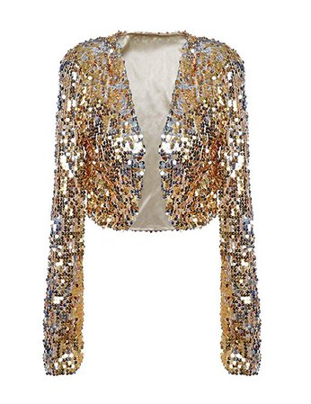 Amazon.com: PrettyGuide Women Sequin Jacket Long Sleeve Sparkly Cropped Shrug Clubwear: Clothing