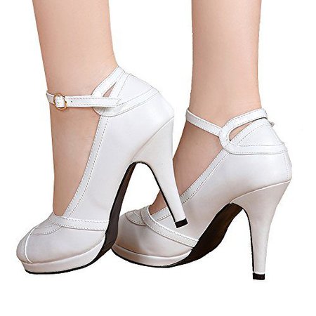 getmorebeauty Women's Vintage Retro Black and White Ankle Strappy Buckle Dress High Heels