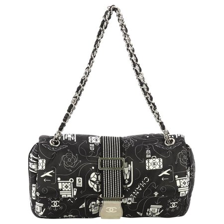 Chanel Airlines Chain Buckle Flap Bag Printed Satin Medium For Sale at 1stdibs
