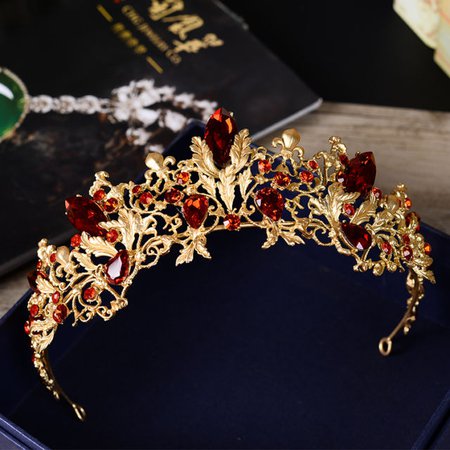 New Baroque Red Rhinestones Bridal Crown Tiara Headdress Bride Hair Accessories