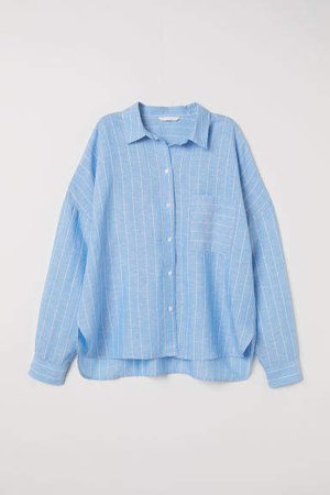Wide-cut Linen-blend Shirt - Blue