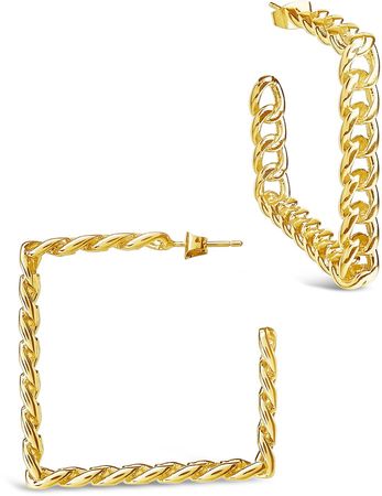 Square Cuban Link Hoop Earrings