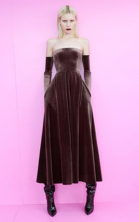 Dawson Strapless Velvet Midi Dress With Gloves By Alex Perry | Moda Operandi