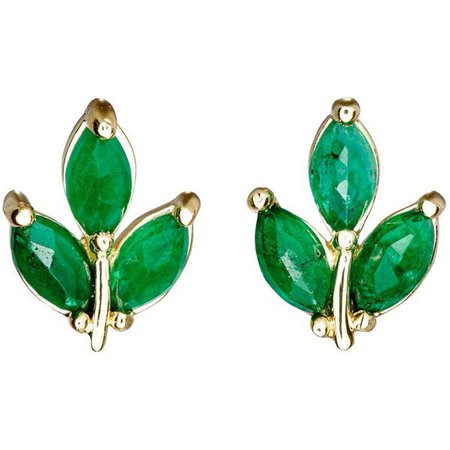 Emerald Leaf Stud Earrings