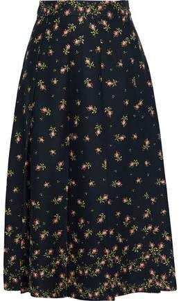 Pleated Floral-print Crepe Midi Skirt