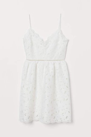 Lace V-neck Dress - White