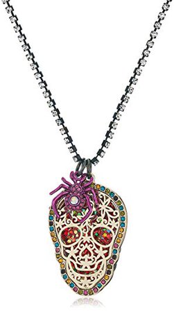 Betsey Johnson Halloween Multi-Color Double Skull Pendant Necklace: Jewelry