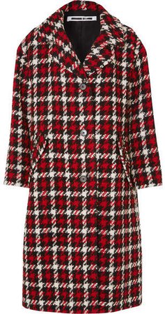 Oversized Checked Wool-blend Bouclé Coat - Red