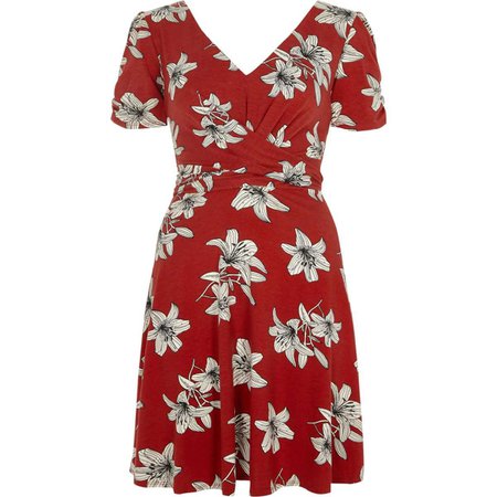 Red floral twist front skater dress - Swing Dresses - Dresses - women
