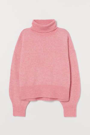 Вязаный свитер водолазка - Розовый меланж - Женщины | H&M RU