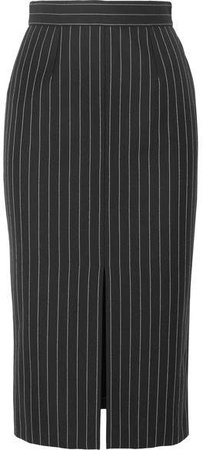 Pinstriped Wool-blend Pencil Skirt - Black