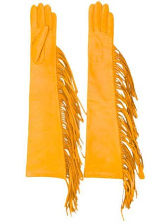 Manokhi Long Fringed Gloves MANO131YELLOWGLOVESA000 Yellow | Farfetch