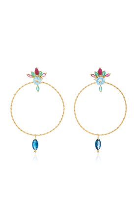 18K Gold Multi-Stone Hoop Earrings by Carolina Neves | Moda Operandi