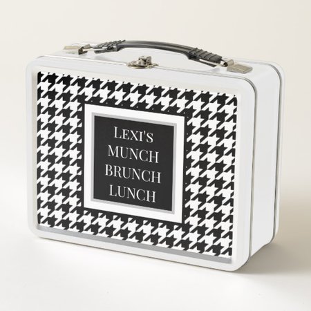 Houndstooth Black White Metal Lunch Box | Zazzle.com