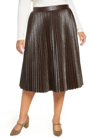 Halogen® x Atlantic-Pacific Pleated Croc Faux Leather Midi Skirt (Plus Size) (Nordstrom Exclusive) | Nordstrom