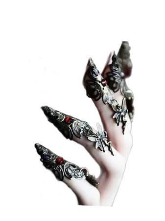 silver red grunge fairy fingertip rings jewelry
