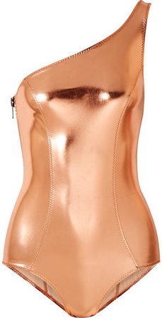 Arden One-shoulder Metallic Stretch-pvc Swimsuit