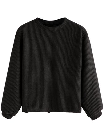 Black Long Sleeve Ribbed Sweatshirt