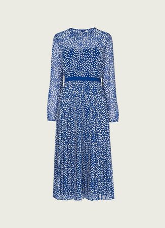 Avery Blue and Cream Heart Print Pleated Midi Dress | Clothing | L.K.Bennett