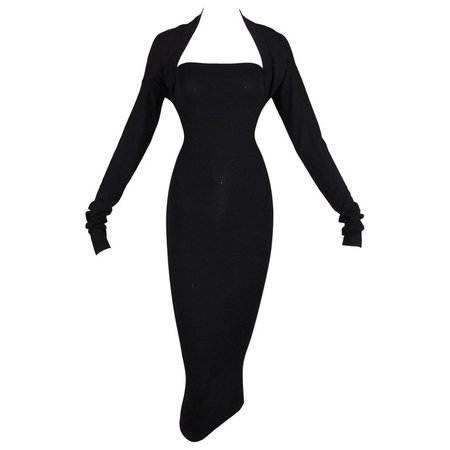 S/S 2003 Dolce and Gabbana Limited "Vintage" Edition Black Strapless Dress and Shrug For Sale at 1stdibs