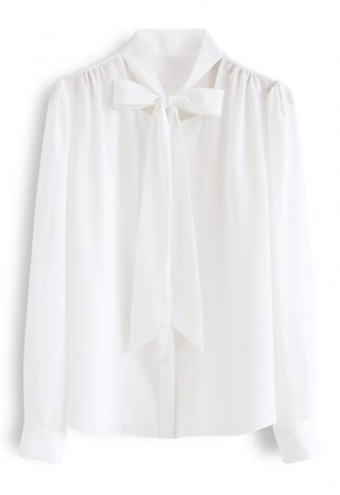 Bowknot Tie Neck Button Down Shirt in White - NEW ARRIVALS - Retro, Indie and Unique Fashion