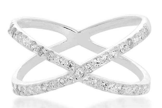 sterling silver & clear cz crystal criss cross ring