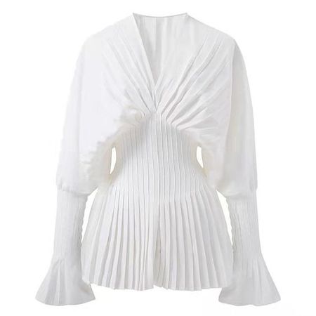 a&a white summer pleated blouse dress