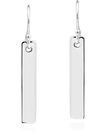 Amazon.com: Modern Rectangle Bar Fashion Label Tag .925 Sterling Silver Dangle Earrings: Clothing, Shoes & Jewelry