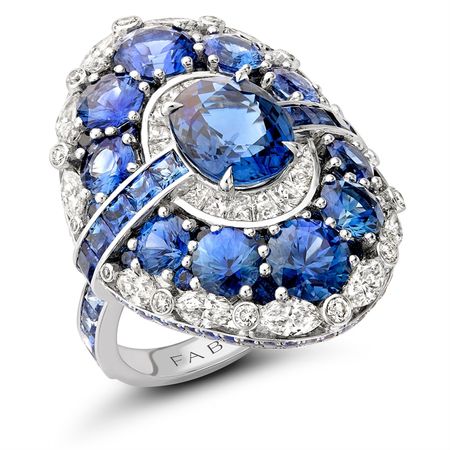 Colours of Love White Gold 2.60ct Blue Sapphire Ring Set With Diamonds & Blue Sapphires | Fabergé