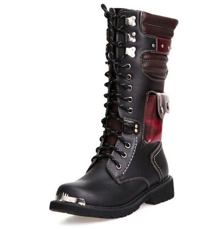 red and black punk boots