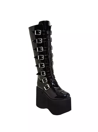 Patent Double Buckle Tall Platform Boots
