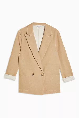 Tan Raw Edge Jersey Double Breasted Blazer | Topshop