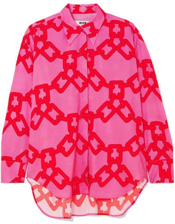 Oversized Printed Georgette Shirt - Pink