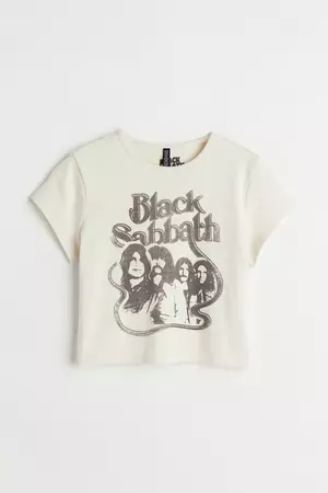 Printed Crop Top - Cream/Black Sabbath - Ladies | H&M CA