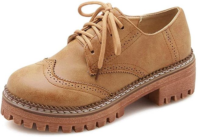 Amazon.com | Vimisaoi Womens Wingtip Platform Oxfords Shoes Vintage Round Toe Block Cuban Brogues Lace-up Low Heel | Oxfords