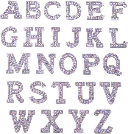 Amazon.com: GorinsKani 26PCS Rhinestone Letter Iron On Patch Shiny Badge A-Z Flashing Rhinestone Letter Decal Pearl DIY Dress Jeans Decal Decoration (Purple Letter Cloth Sticker) : Arts, Crafts & Sewing