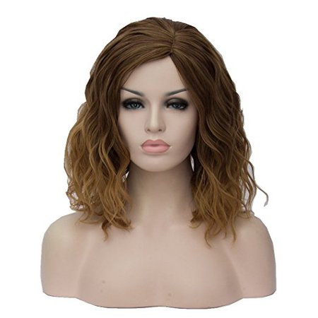 TopWigy Women's Cosplay Wig Medium Length Curly Body Wave Colorful Heat Resistant Hair Wigs Costume Party Bob Wig+Wig Cap (Ombre Brown)
