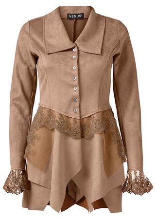 Faux-Suede And Lace Jacket in Tan | VENUS