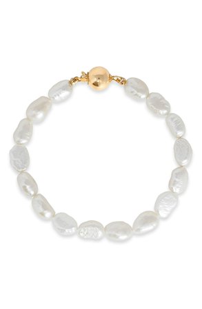 STONE AND STRAND Genuine Baroque Pearl with 14K Gold Vermeil Bracelet