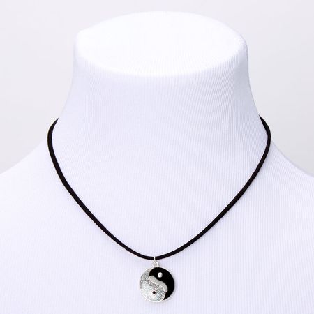 Silver Glitter Yin Yang Cord Pendant Necklace - Black | Claire's US