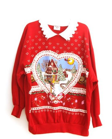 red vtg vintage ugly christmas sweatshirt sweater