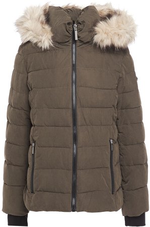 Faux Fur-trimmed Quilted Sateen Hooded Down Coat