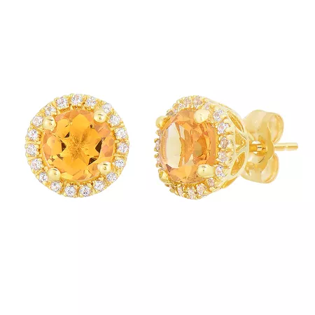 10k Gold Gemstone & White Topaz Halo Stud Earrings