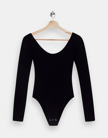 Topshop long sleeve scoop bodysuit in black | ASOS