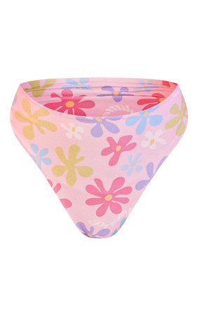 Plt Baby Pink Flower High Leg Bikini Bottoms | PrettyLittleThing CA