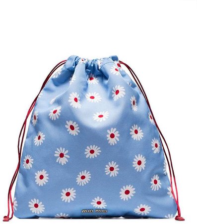 blue daisy print drawstring pouch