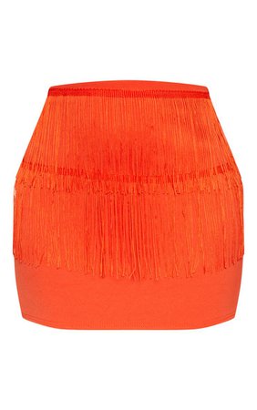 Bright Orange Extreme Mini Fringe Skirt | PrettyLittleThing USA