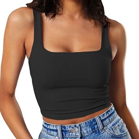 Artfish Women's Sleeveless Strappy Crop Tank Tops Workout Fitness Basic Cropped Camis Black, XS at Amazon Women’s Clothing store