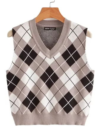Argyle Pattern Sweater Vest | SHEIN USA pink